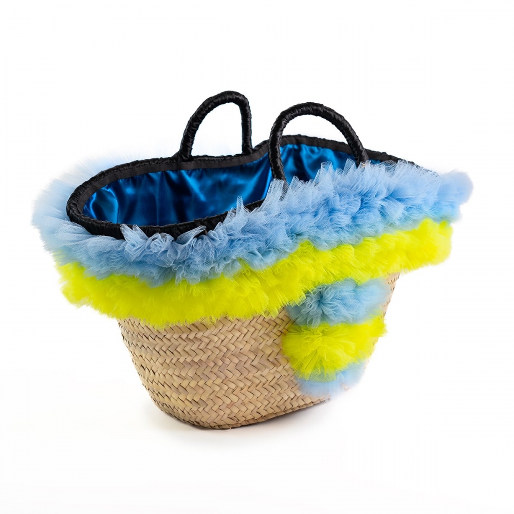 coffa borsa da spiaggia di lusso per cani realizzata in paglia e tulle