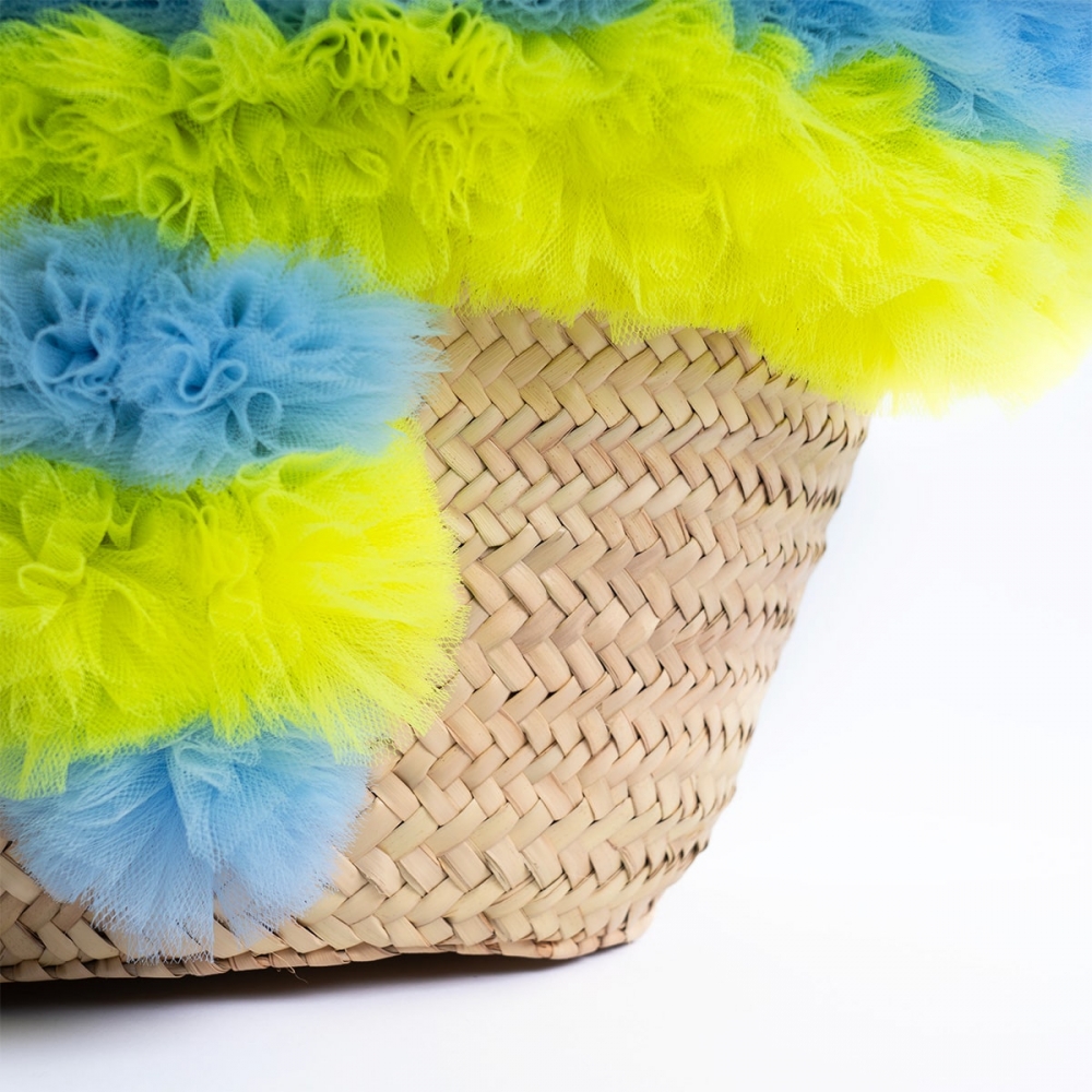 coffa borsa da spiaggia di lusso per cani realizzata in paglia e tulle